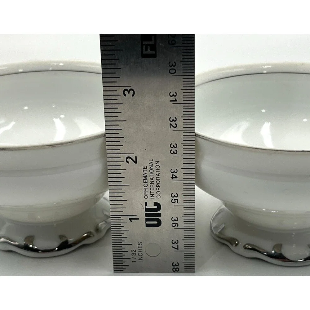 Set of 3 Mikasa Marlboro Footed Tea Cups 9267 Platinum Trim White Fine China